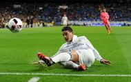 MADRID, SPAIN - NOVEMBER 30:  James Rodriguez of Real Madrid tries to keep the ball in play during the Copa del Rey last of 32 match between Real Madrid and Cultural Leonesa at estadio Santiago Bernabeu on November 30, 2016 in Madrid, Spain.  (Photo by Denis Doyle/Getty Images)